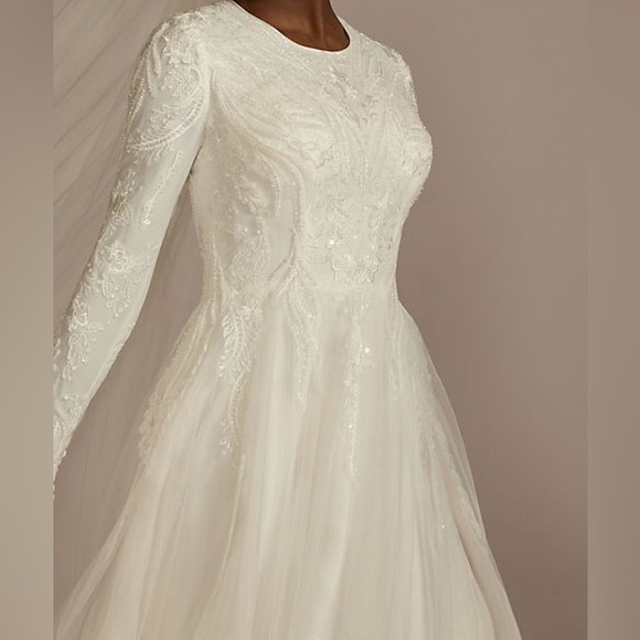Lace & Tulle A-Line Modest Wedding Dress - Picture 3 of 9